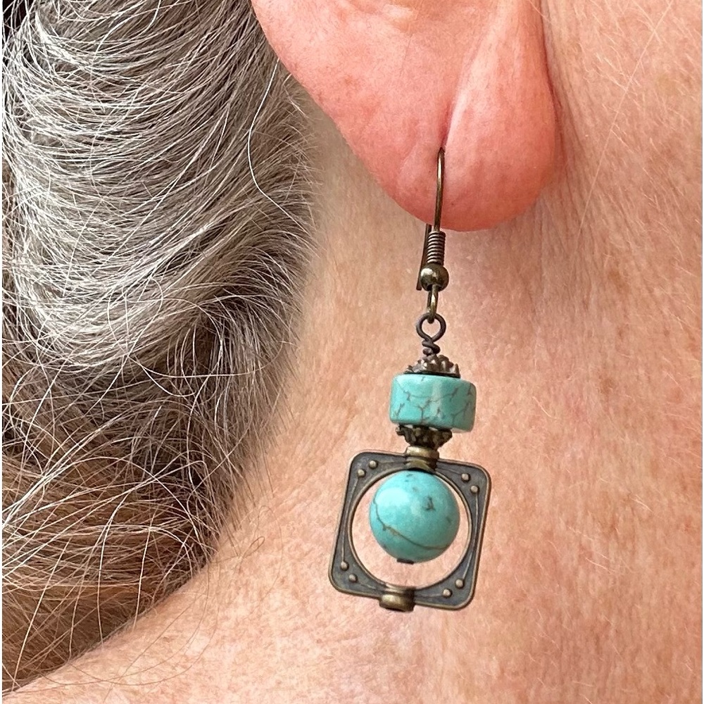 New Turquoise and Bronze Earrings Hand Crafted